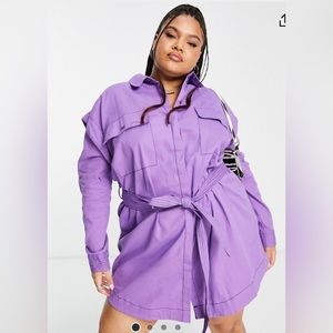 ASOS DESIGN Curve mini shirt dress with tie waist in Bright Purple